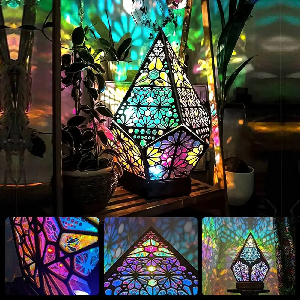 

Wooden LED Projection Lamp Colorful Diamond Multipurpose Polar Star Floor Lamp Night Light Bohemian Decor