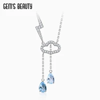 gems beauty 925 sterling silver clouds rain lightning rosary necklace womens gemstone pendant necklace with sky blue topaz