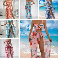2022 summer women new style sexy and casual floral three piece bikini swimsuit beach skirt bikini