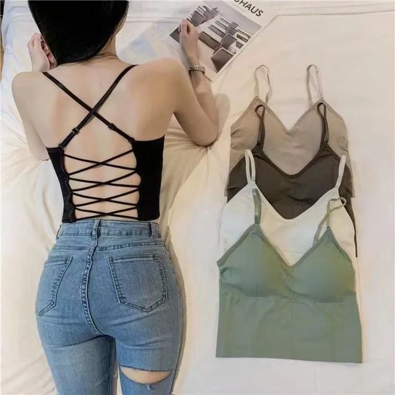 

Womens tops sexy tank top women built in bra solid color camis for women crop top off shoulder sleeveless camisole 2022 hot