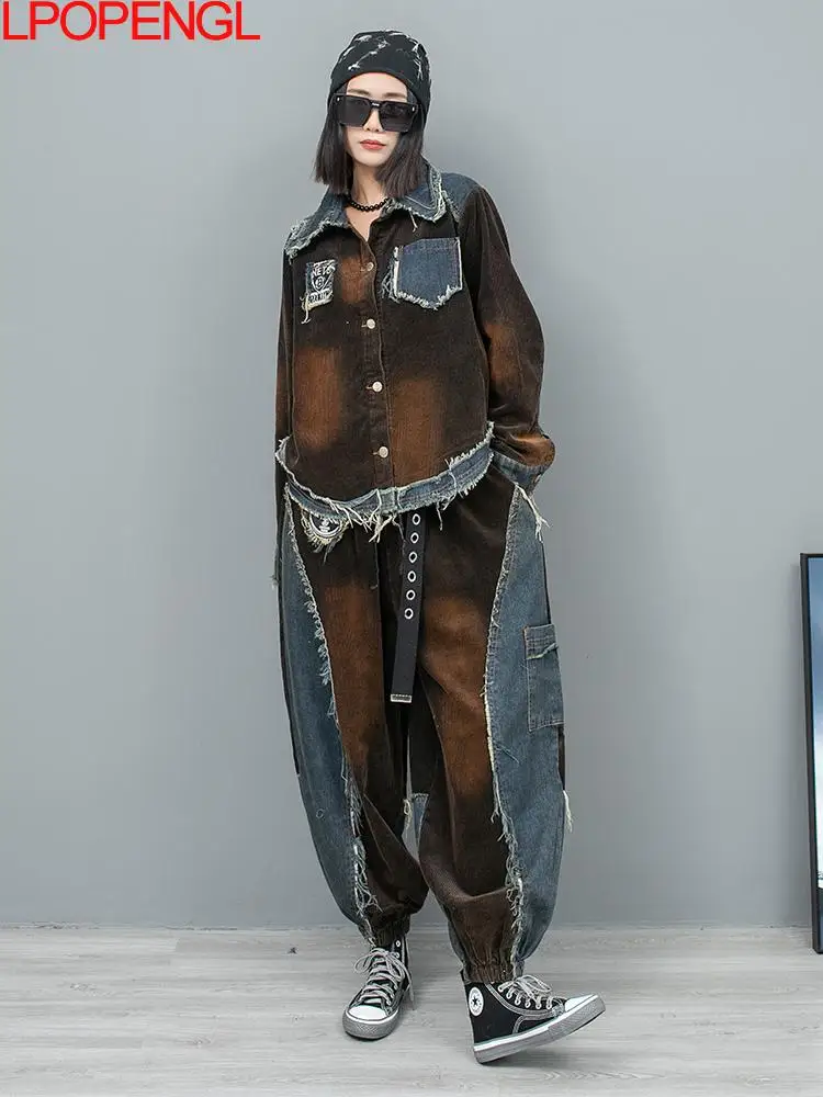 Женский осенний модный костюм персонализированный потертый джинсовый