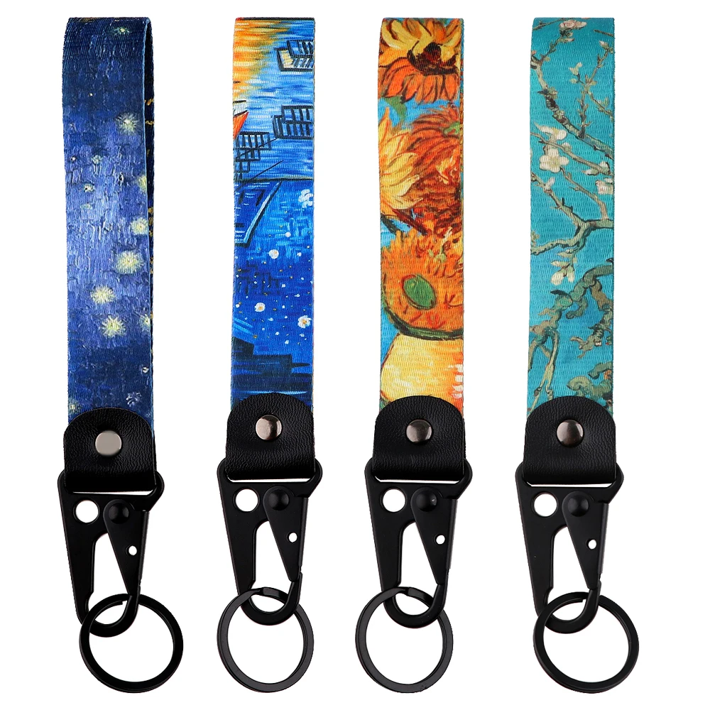 

Van Gogh Oil Painting Key Ring Lanyard Tags Key Strap Tow Sides Thermoprint Racing Car Motorcycle Keychain Accessories Original