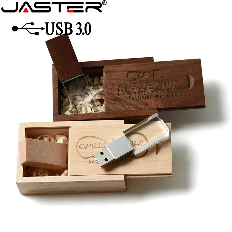 JASTER USB 3.0 High Speed Crystal Wooden128GB Wedding Gift Flash Drive 32GB Pen Drive Premium Gift 64GB USB Stick Memory Card