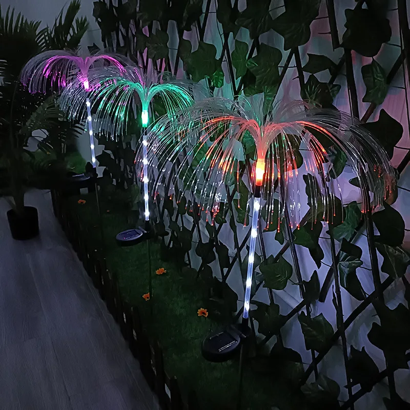 

2pcs LED Solar Light Outdoor Fiber Optic Jellyfish Lamp RGB Color Changing Solar Garden Lights Courtyard Pathway Landscape Decor