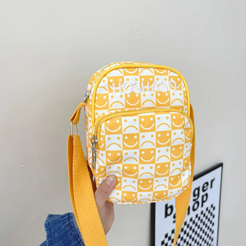 

Vintage Check Plaid Boys Kids Messenger Bags Baby Girls Coin Purse Handbags Cute Smiley Children's Small Square Shoulder Bag