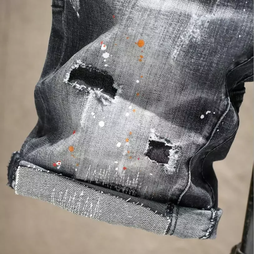 2022New Summer Denim Shorts Black Holes Short Jeans Good Quality Men Fit Casual Jeans Shorts New Fashion Male High Streetwear Je