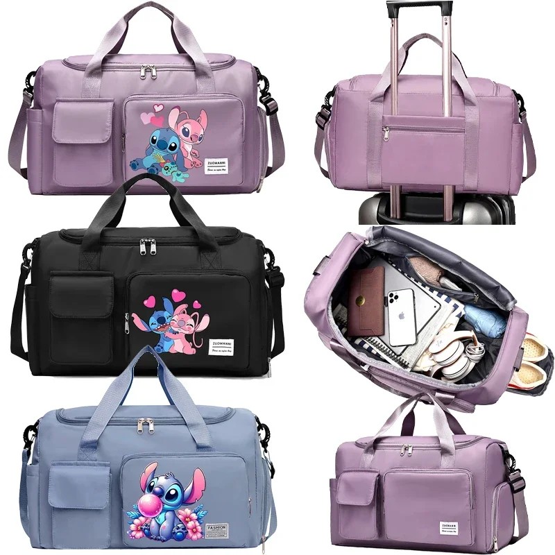 Stitch Disney Tote Travel Bag Cartoon Portable HandBag Large Capacity Clothes Storage Bags Gym Duffle Pack with Shoe Compartment