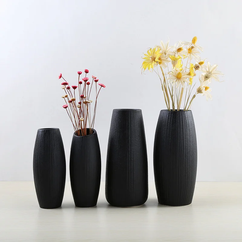 Black Ceramic Vase Retro Container European Style Handcraft Vase DIY Home Living Room Garden Decoration Flower Arrangement