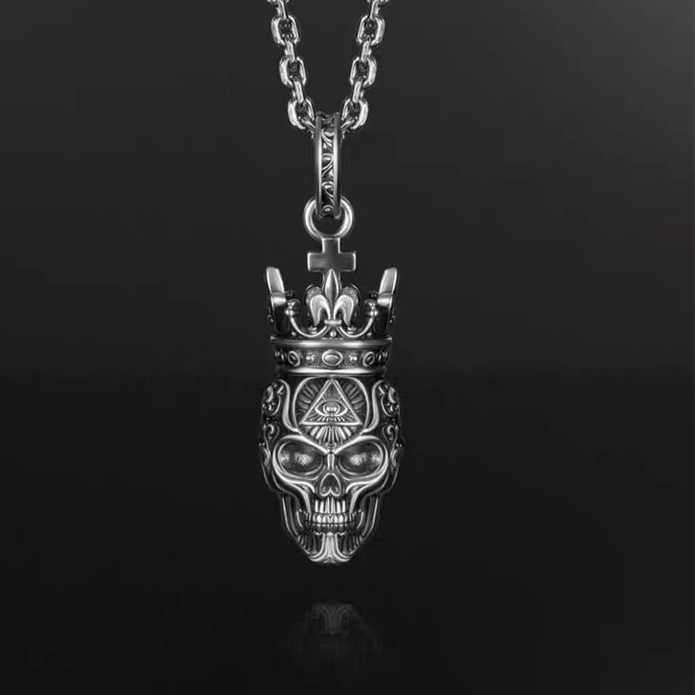 S925 Серебряная новая корона черепа звено цепи Ins крутой стиль Мужская Поп Reo цепь