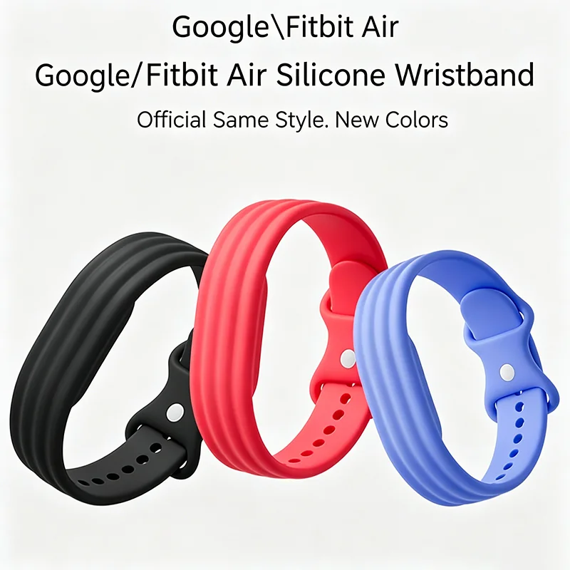 Фото Новые спортивные силиконовые ремешки для часов Google Fitbit Air: дышащие, разноцветные (черный, красный, синий) резиновые браслеты-ремешки №3