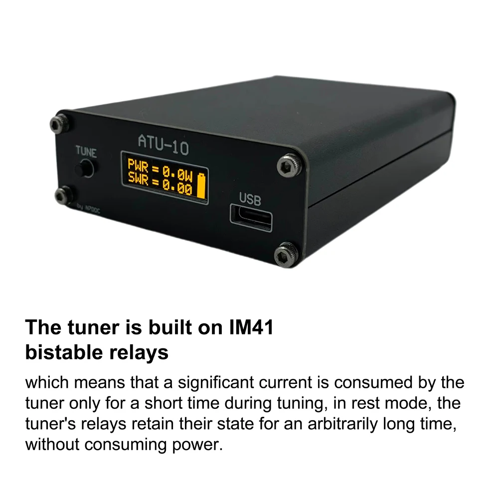 

ATU-10 Handheld Portable QRP Tyny QRP Automatic Antenna Tuner 0.91 Inch OLED Display Screen Aluminium Alloy Housing