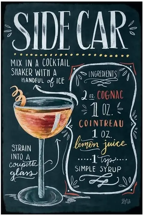 

Metal Cocktail Tin Sign Side Car Cocktail Sign Wall Decor Pub Bar Chalkboard Drawing Iron Painting Decorations 12 x 16 Inch