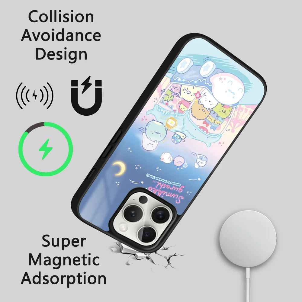 Cute S-Sumikko G-Gurashi Phone Case For iPhone 16 15 14 13 12 11 Pro Max Plus Mini Magsafe Mirror Wireless Magnetic Cover