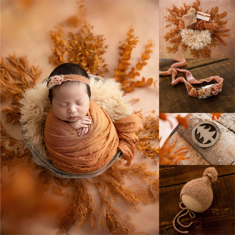 

Wool Hat Newborn Photography Props Baby Head Flower Baby Photo Clothing Full Moon Infant Photography Clothes