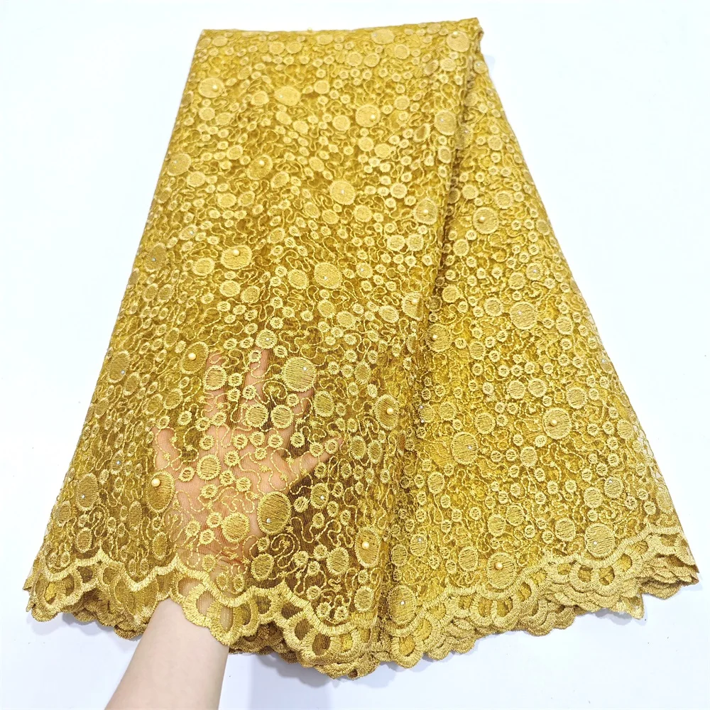

WorthSJLH Gold African Cord Tulle Lace Fabric 2023 High Quality White French Nigerian Lace Fabrics for Wedding Dress Sewing