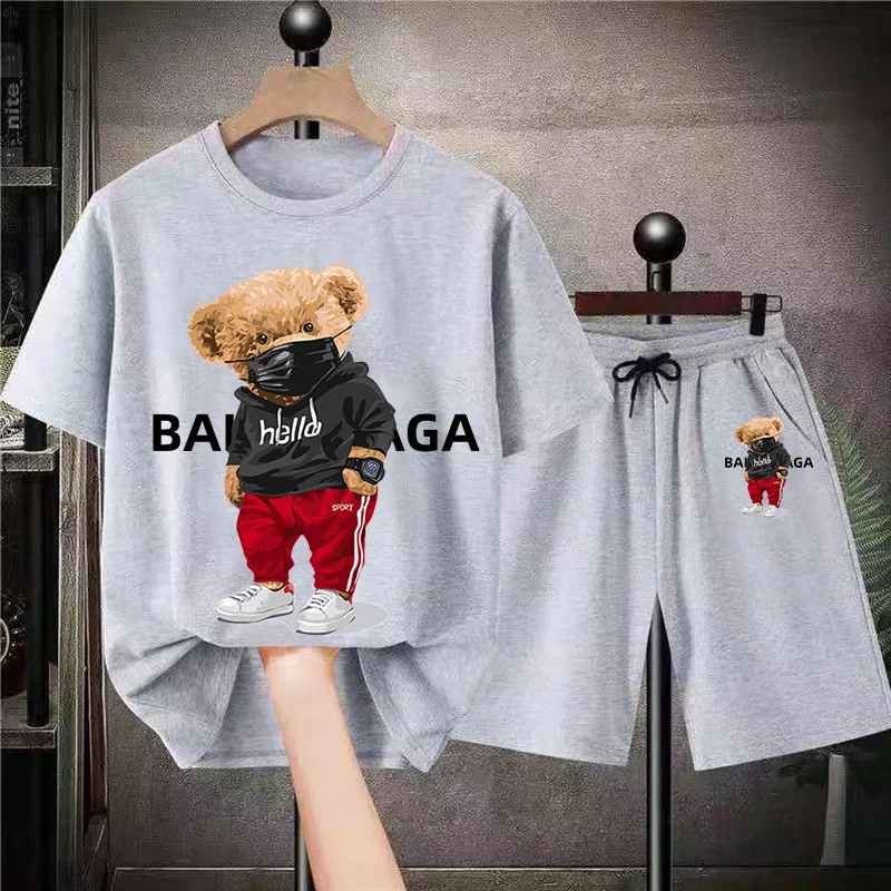 Men T-Shirts Shorts Set Summer Short Sets Cotton Luxury Brand Women Unisex Clothing Oversized Size Leisure Quality Streetwear