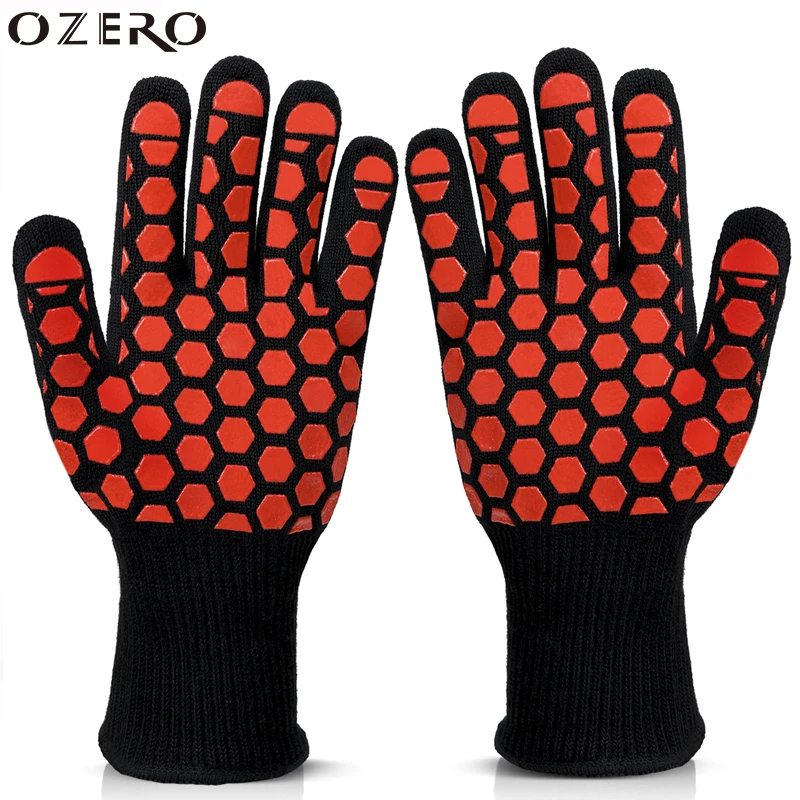 

OZERO New BBQ Glove High Temperature Resistance Oven Mitts Fireproof Barbecue Heat Insulation Microwave Outdoor Gloves Men 9052