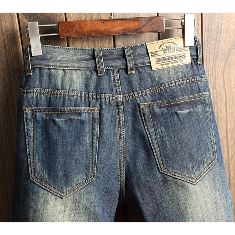 Fashion Men Fleece Jeans Autumn And Winter Patchwork Ripped Design Casual Straight Denim Trousers Male Hip-hop Thick Warm Pants