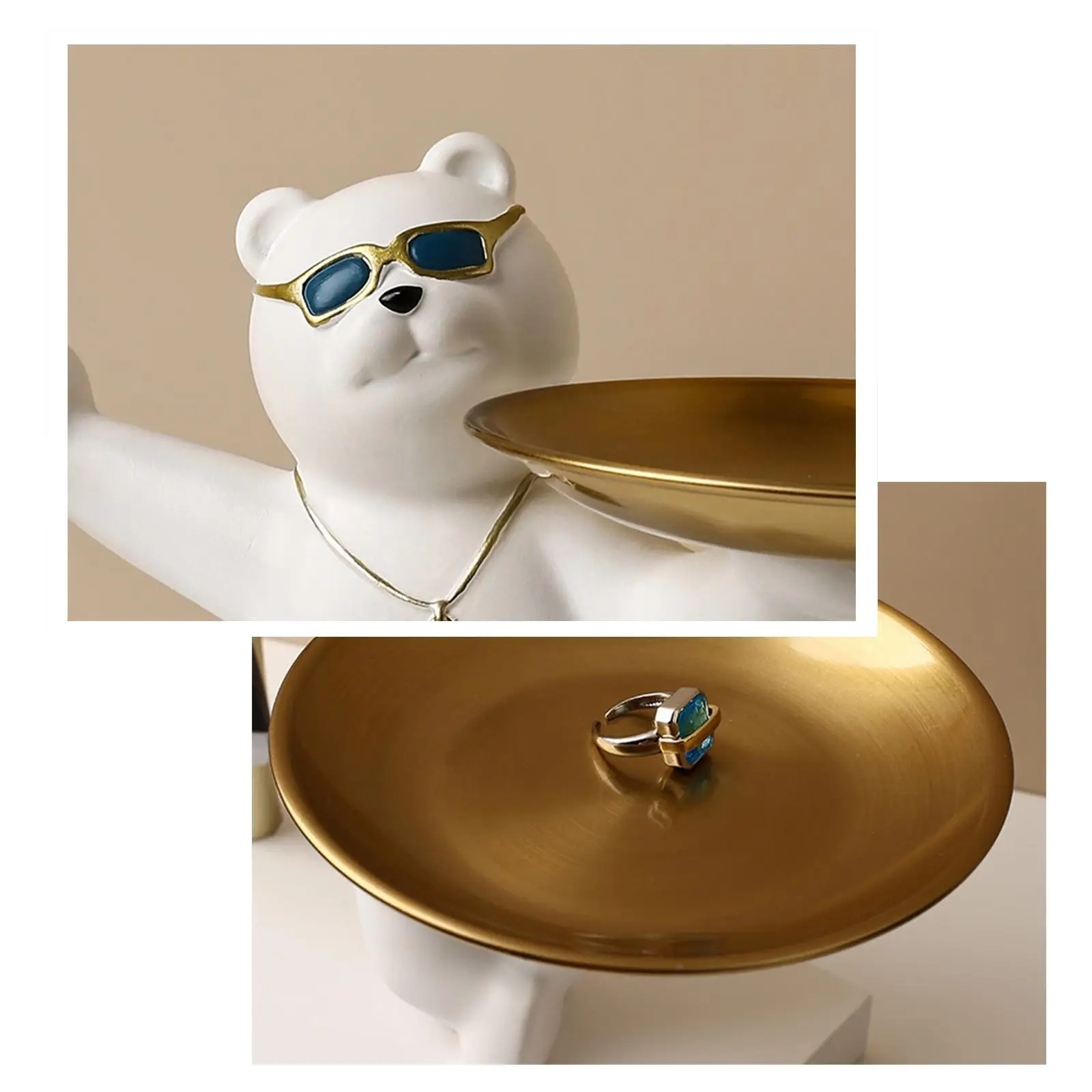 

Nordic Bear Storage Tray Key Holder Resin Bear Statue for Home Desktop Decor