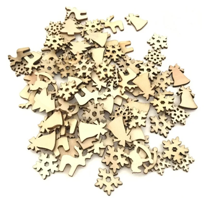 

100PCS Christmas Cartoon Snowflake Wood Chip Christmas Tree Decorations Trojan Fawn DIY Handmade Accessories Holiday Accessories