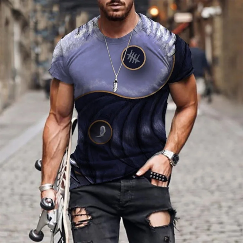 

2023 3D Tai Chi Printing T-shirt Yin Yang Street Fashion Personality Fun Retro Summer Round Neck Big Shirt Pullover