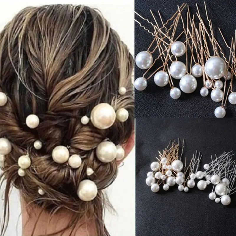 

18Pcs Wedding Pearl Hair Pins U-shaped Pin Metal Barrettes Clip Simulated Design Hair Accessories Alloy Hairpin Hair Sticks