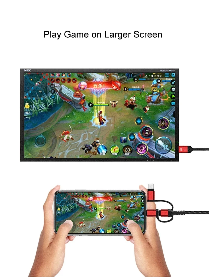 Кабель-адаптер 3-в-1 с Micro USB Type-C на HDMI Lightning для IPhone X 6 7 8 IPad Samsung S8 S9 IOS Android телефона ТВ