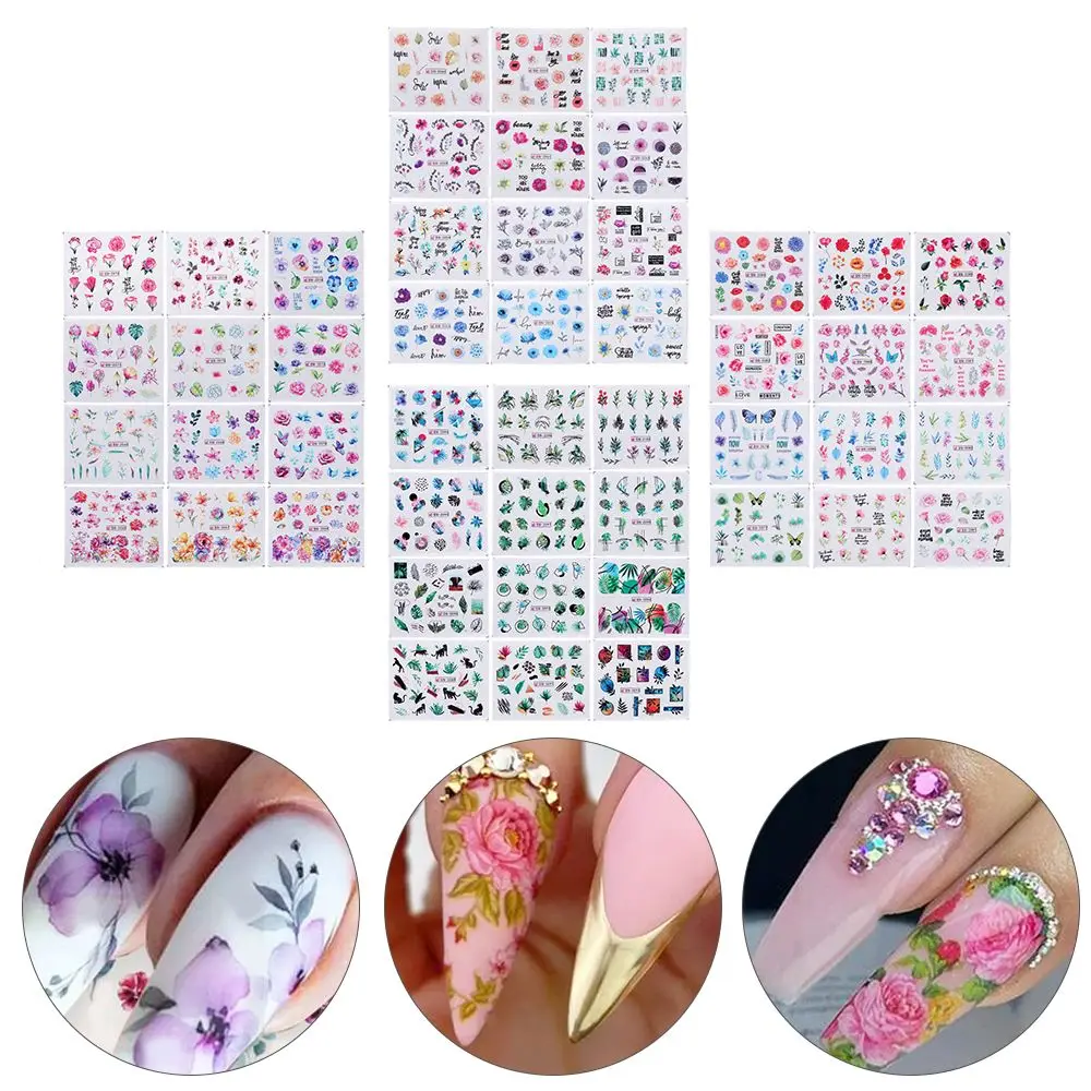 

12pcs/set Manicure Watercolor Design Leaf Sliders Water Decals Nail Sticker Translucent Flower Blooming Rose Floral