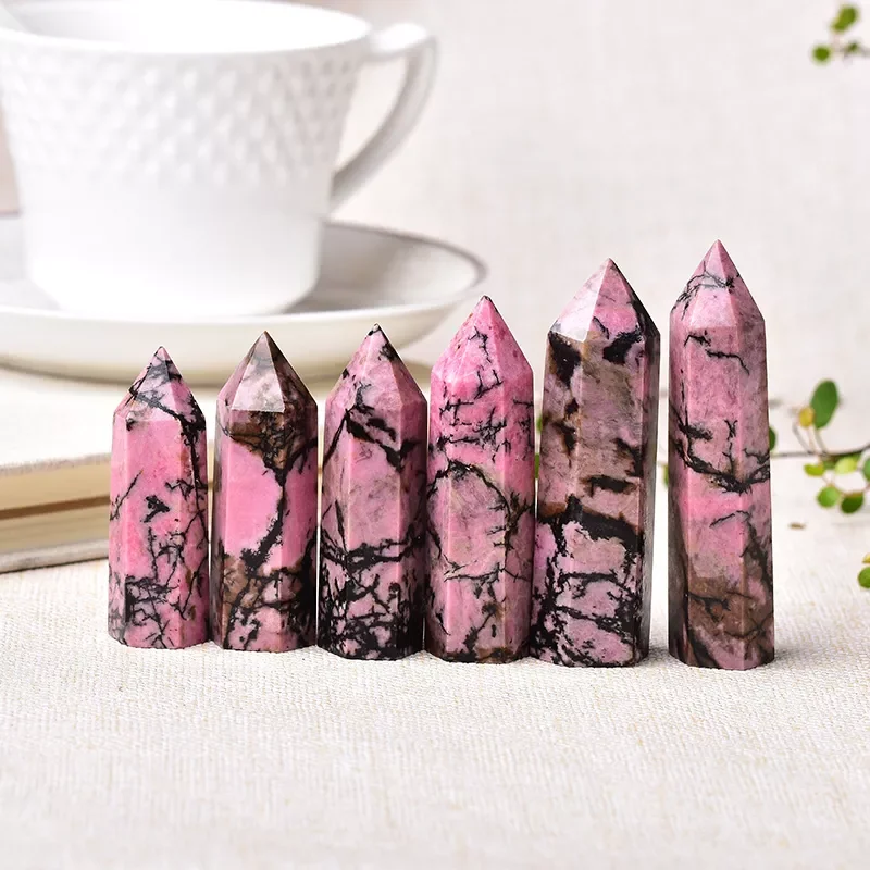

1PC Natural Rhodonite Crystal Point Healing Stone Polished Reiki Energy Stone Quartz Tower Ornaments Home Decor 50-80mm Pyramid