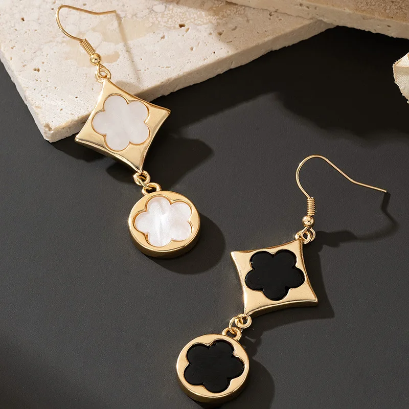 Элегантные серьги в форме круга с двойным цветком и пятилистным для женщин