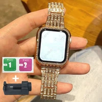 ladies diamond strap watch case for apple watch 7 6 5 4 3 se 40mm 42mm iwatch 41mm 45mm 38mm 42mm stainless steel metal bracelet
