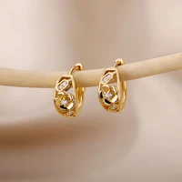 geometric zircon flower earrings for women stainless steel plated zirconia earrings cuff piercing wedding jewelry gift