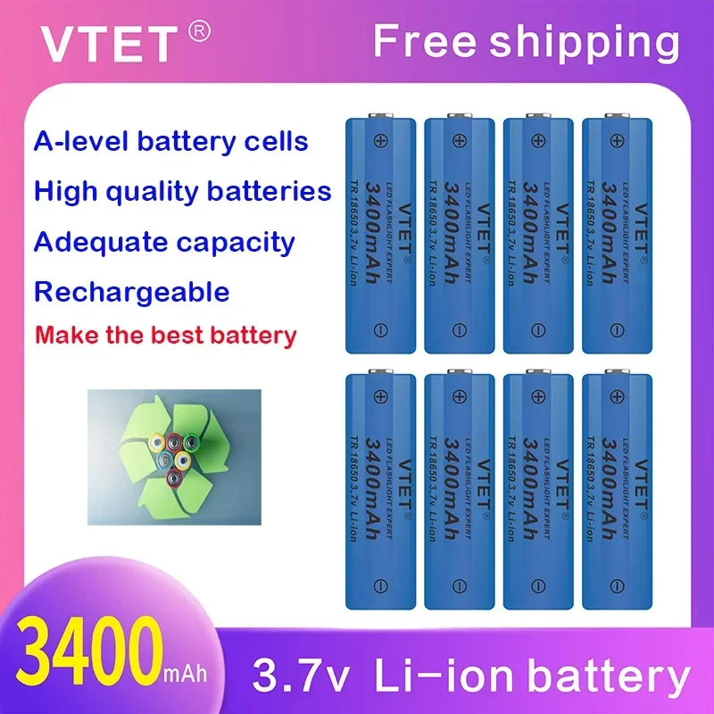 2024New3.7V 3400mAh Rechargeable Li-ion Battery for Led Flashlight DIY Make Toys Fan High Quality Reusable18650