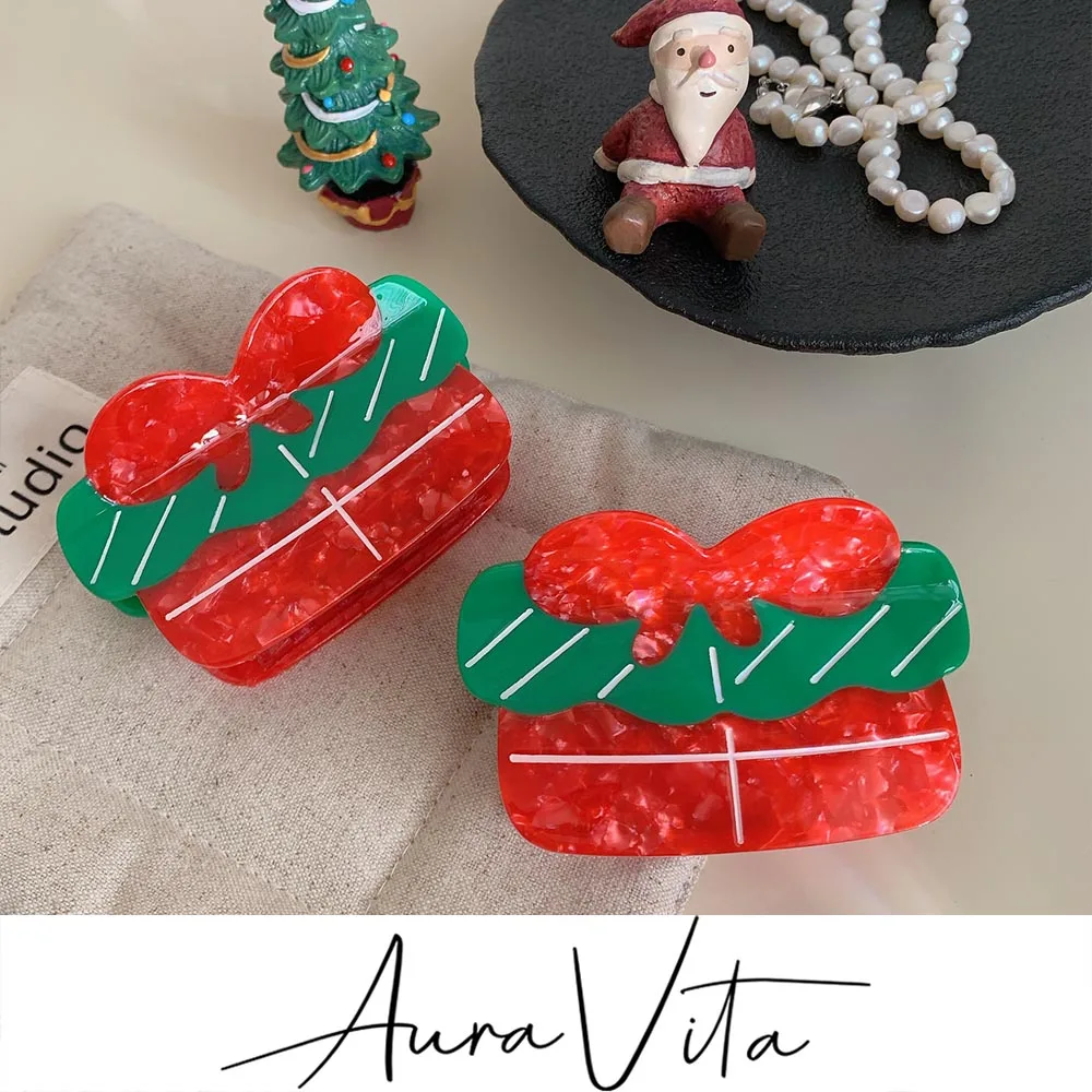 AuraVita Alloy Resin Snowman Gift Box Gingerbread Man Hair Claw Christmas Party Creative Clip Cute Girl Accessories