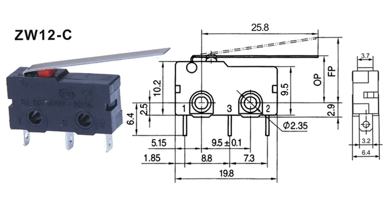 

10 шт., мини-Микропереключатель с кнопкой SPDT, 125, 250 В переменного тока, 5 А