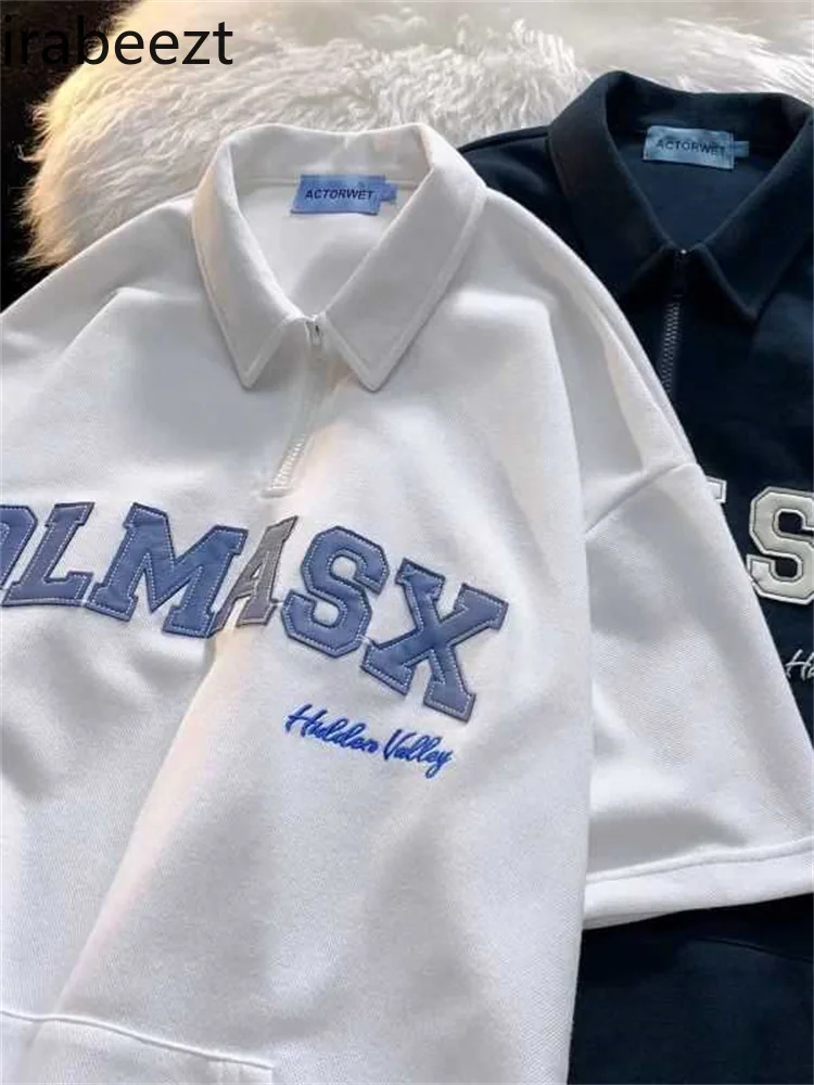 

Irabeezt винтажные женские рубашки большого размера с буквенным принтом пэчворк в Корейском стиле Харадзюку шикарные мужские топы на пуговица...