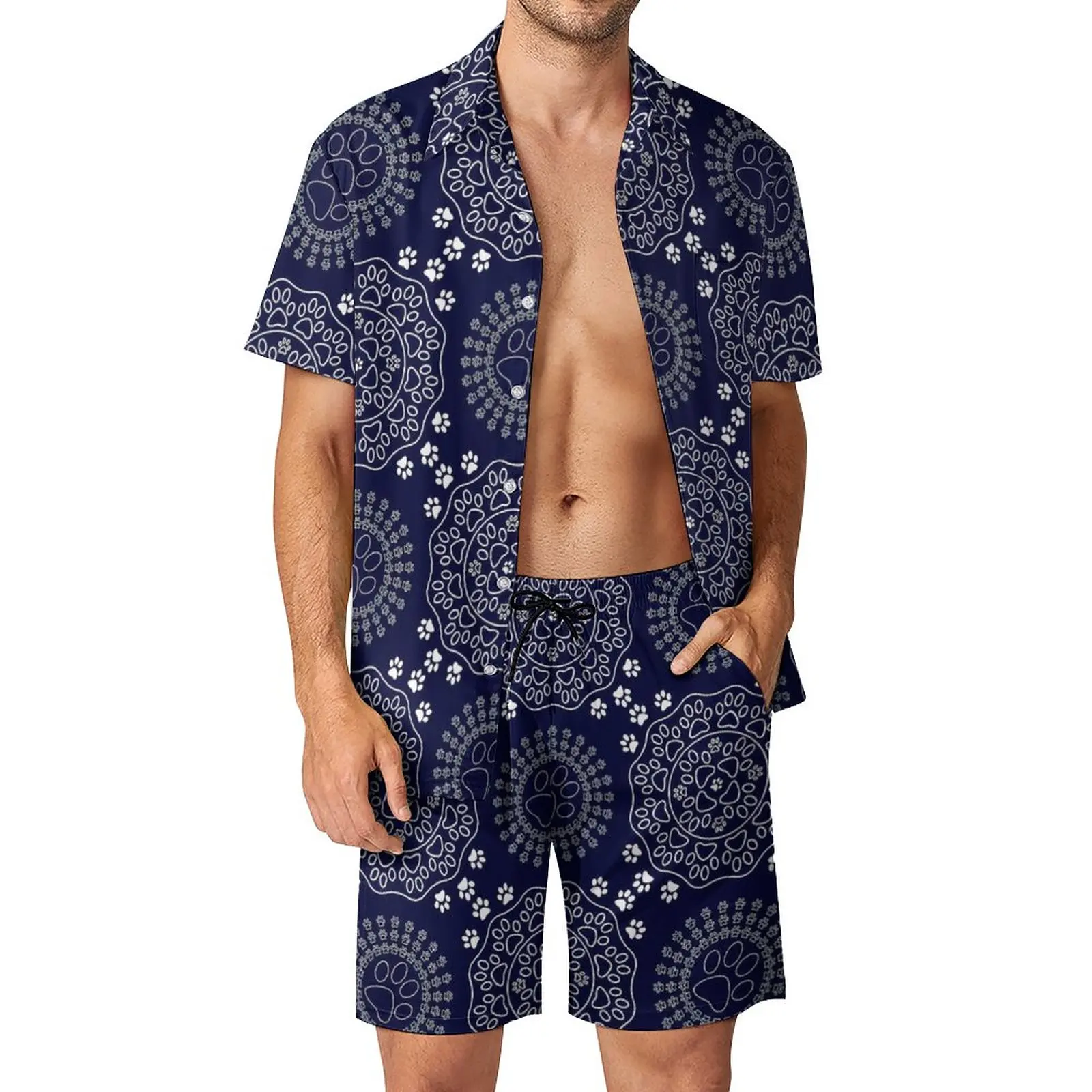 

Paw Print Mandala Men Sets Abstract Art Casual Shorts Beachwear Shirt Set Novelty Pattern Suit Short-Sleeve Oversized Clothing