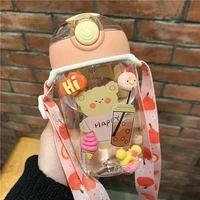 cute bear sports bottle 420ml with straw easy to carry travel camping drop resistant plastic cup girl childrens water kettle