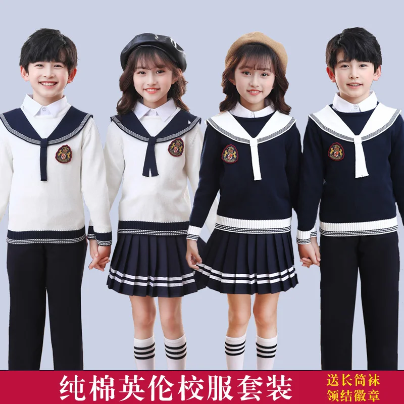 

Primary navy skirt for school students' chorus performance costumes Children's poetry recitation costumes British style korea