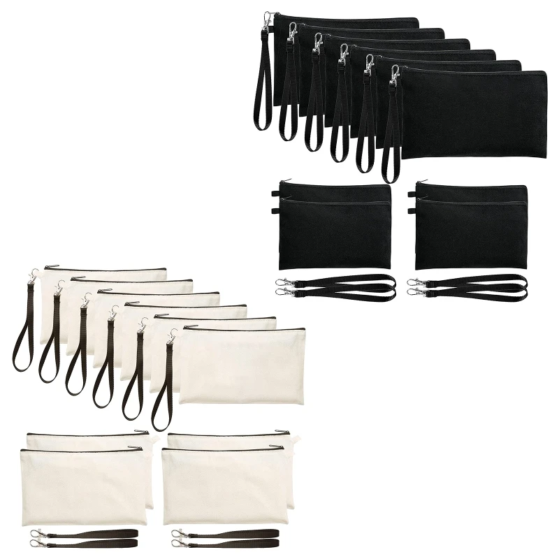 

10Pcs Sublimation-Blank Bag with Zipper Lanyard Heat Transfer Canvas Bags for DIY Cosmetic Bag Pen Pouch Wedding Favor