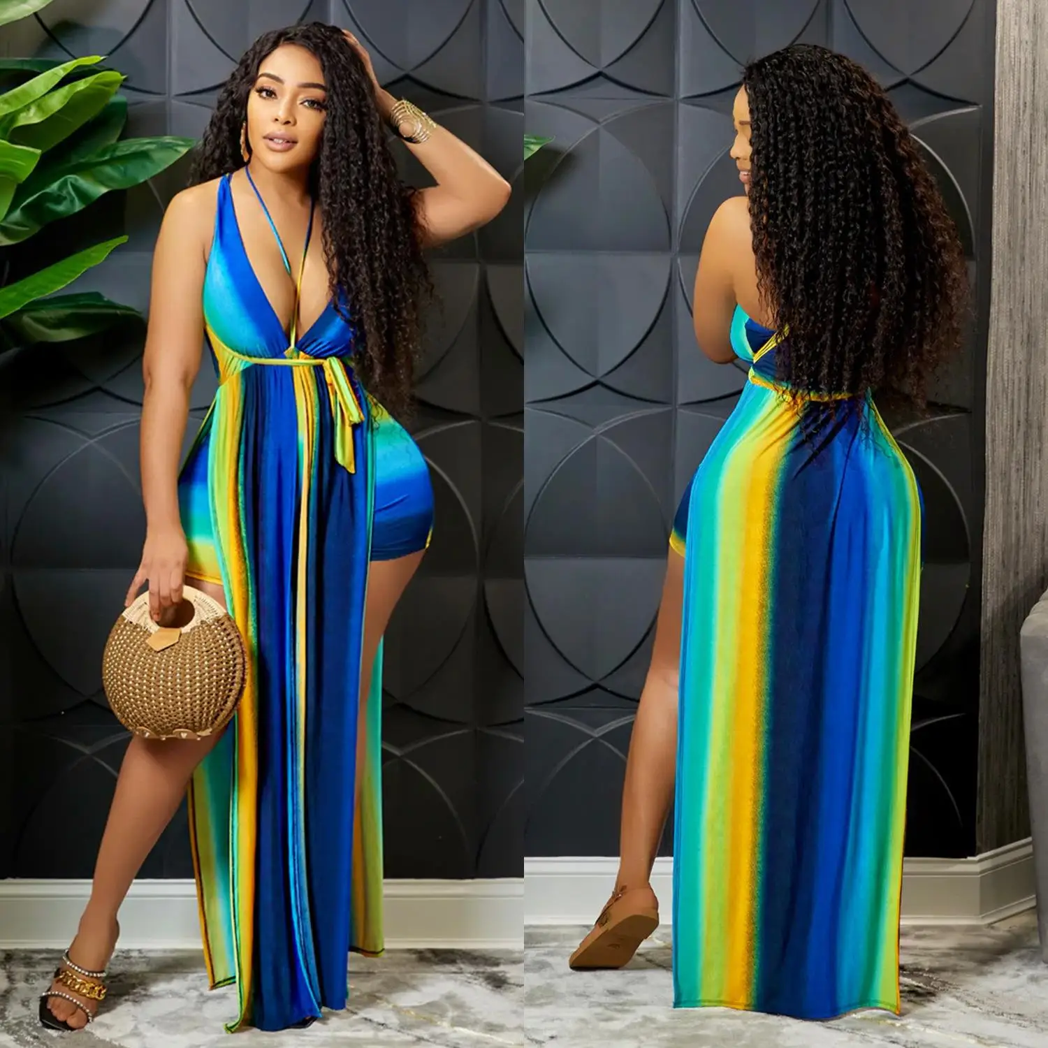 

Mandylandy Women Sexy Print Skinny Bodycon Playsuit Fashion Female Y2K Sleeveless V Neck High Waist Halter Romper One Pieces