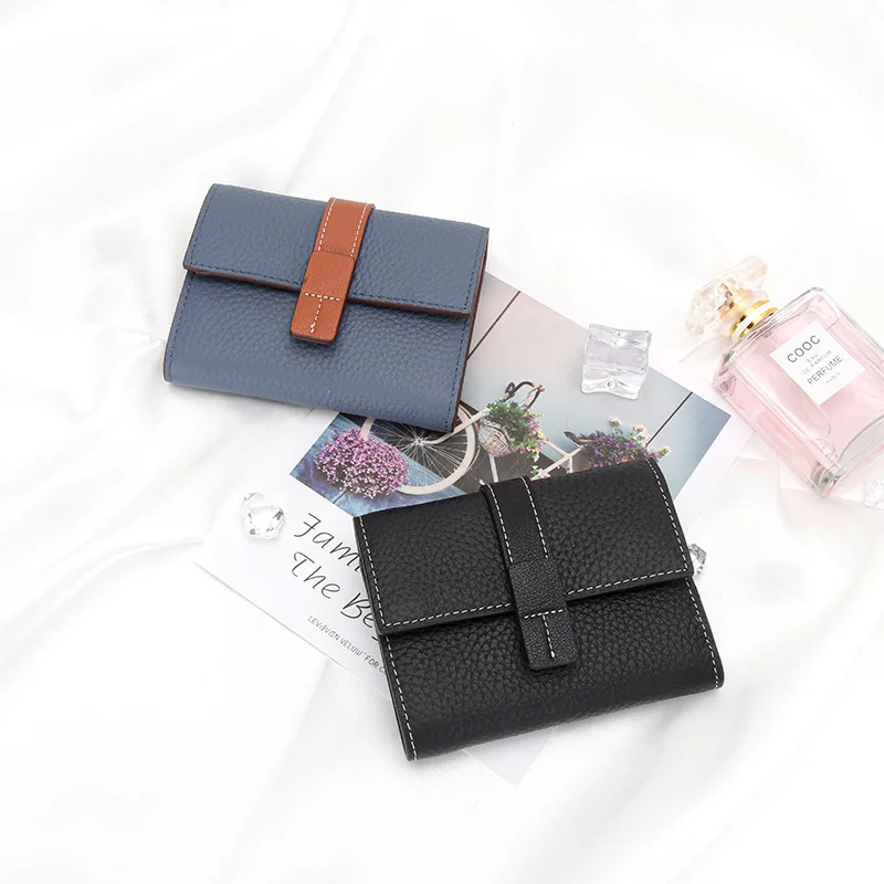 Simple Design Coin Purse Female Short Wallets Classic Trifold Money Bag Flap Snap Women Fashion Cowhide Card Holder Brand Clutch