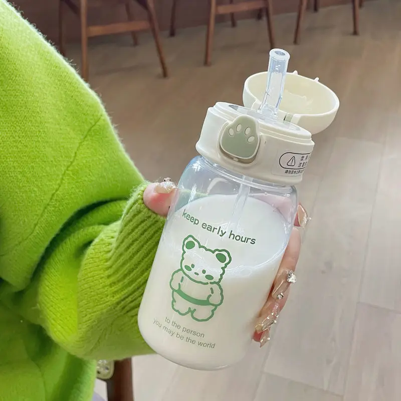 Kawaii Bear Клубничная бутылка для воды с соломинкой Для детей Девочка путешествие
