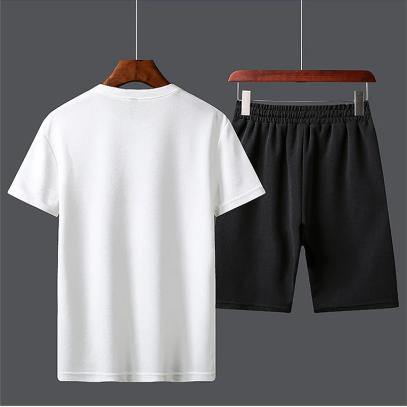 2023 Summer New Men's Set Fashion Letter Printing Short Sleeve and Sports Shorts Fashion Korean Fit Fashion Casual Two Piece Set