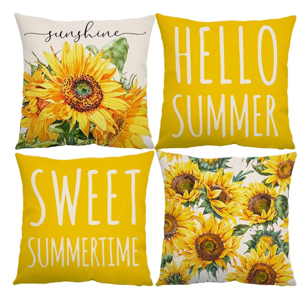 

Summer Pillow Covers 18X18 Set of 4 Summer Decorations for Home Sunflower Farmhouse Throw Pillows Cushion Case for Couch