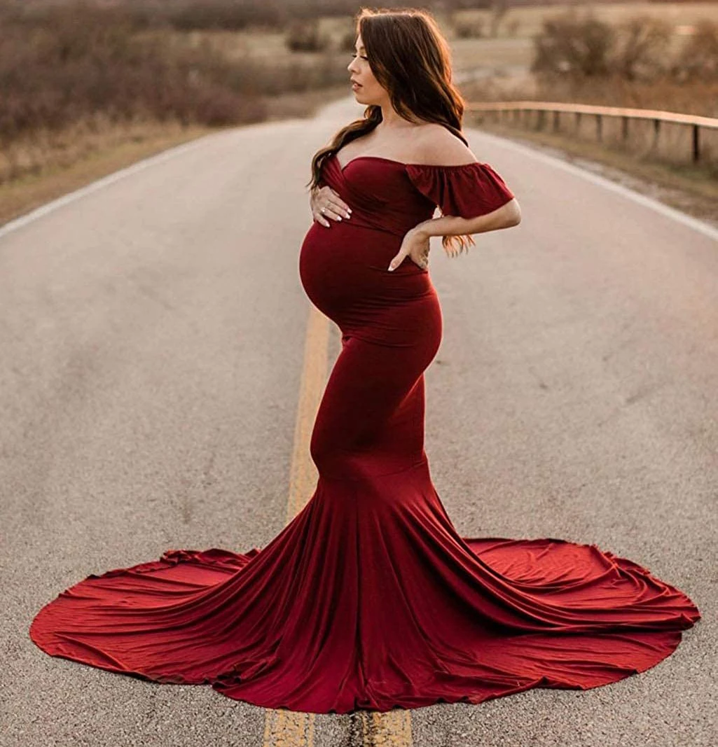 

Sexy Shoulderless Maternity Photography Props Dresses Lace Mesh Pregnancy Dress Photo Shoot Maxi Gown Clothes For Pregnant Women