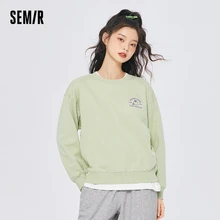 Semir Women Sweater Autumn New Embroidery Pullover Casual All-match Round Neck Dropped Shoulder Loose Fit Sweater for Women