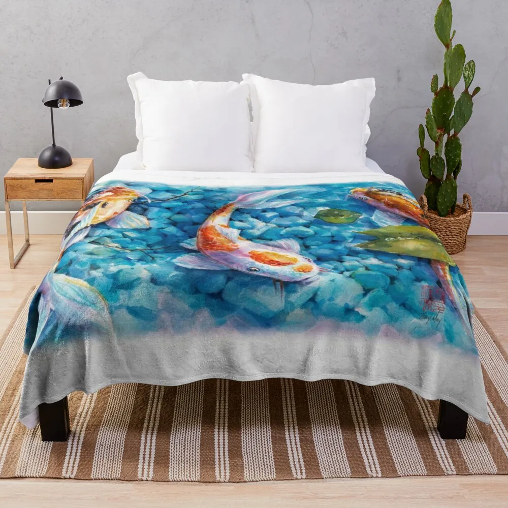 

Boho Bedding Sherpa Blanket Anti-Pilling Flannel Missoni Tranquil Travelers- Koi Pond Watercolor Throw Blankets