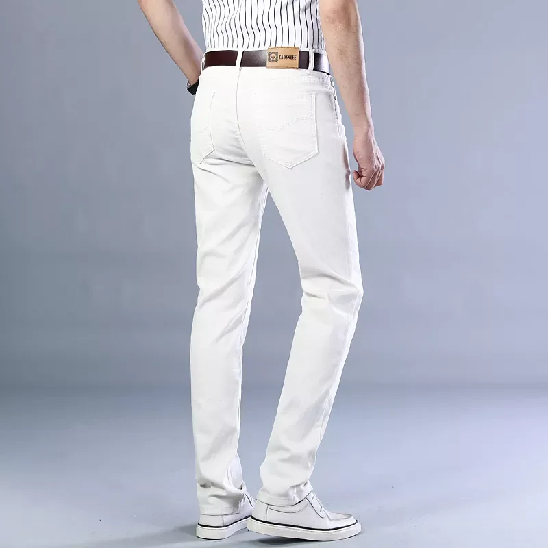 2022New Summer Men's White Stretch Regular Fit Jeans Classic Style Business Casual Cotton Slim Trousers Denim Pants Male Bra