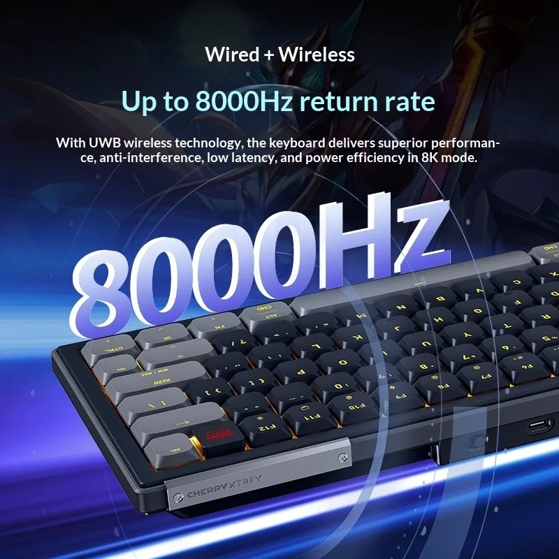 Фото Новинка: Беспроводная механическая клавиатура CHERRY XTRFY K63W PRO UWB с ультраширокополосным подключением, низкопрофильная, 8K Polling, для киберспорта и гейминга №3
